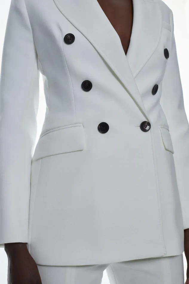 Italian Compact Scuba Jersey Double Breasted Jacket Ivory Women Karen Millen Coats and Jackets
