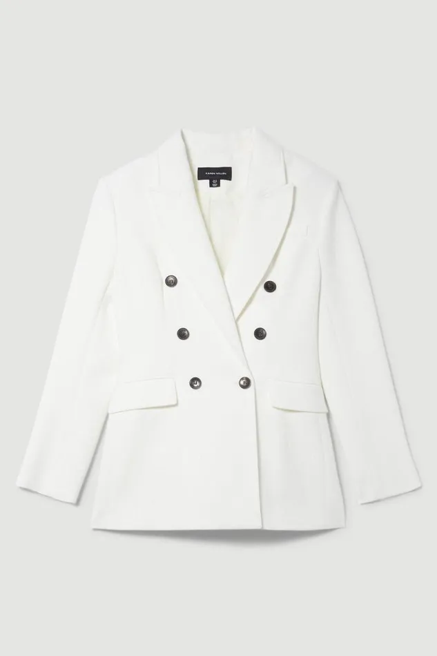 Italian Compact Scuba Jersey Double Breasted Jacket Ivory Women Karen Millen Coats and Jackets