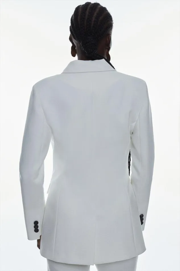 Italian Compact Scuba Jersey Double Breasted Jacket Ivory Women Karen Millen Coats and Jackets