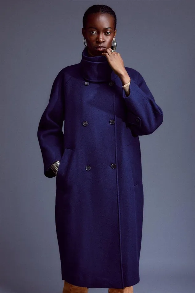 Italian Manteco Wool Blend High Neck Rounded Coat Women Karen Millen Coats and Jackets