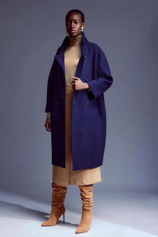 Italian Manteco Wool Blend High Neck Rounded Coat Women Karen Millen Coats and Jackets