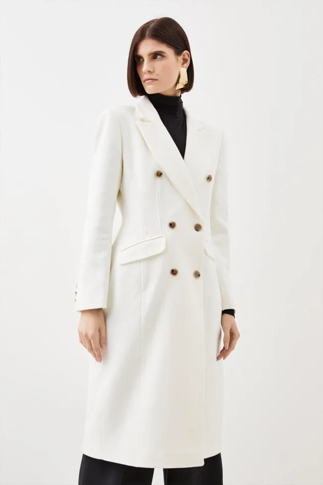 Italian Manteco Wool Hourglass Coat Ivory Women Karen Millen Coats and Jackets
