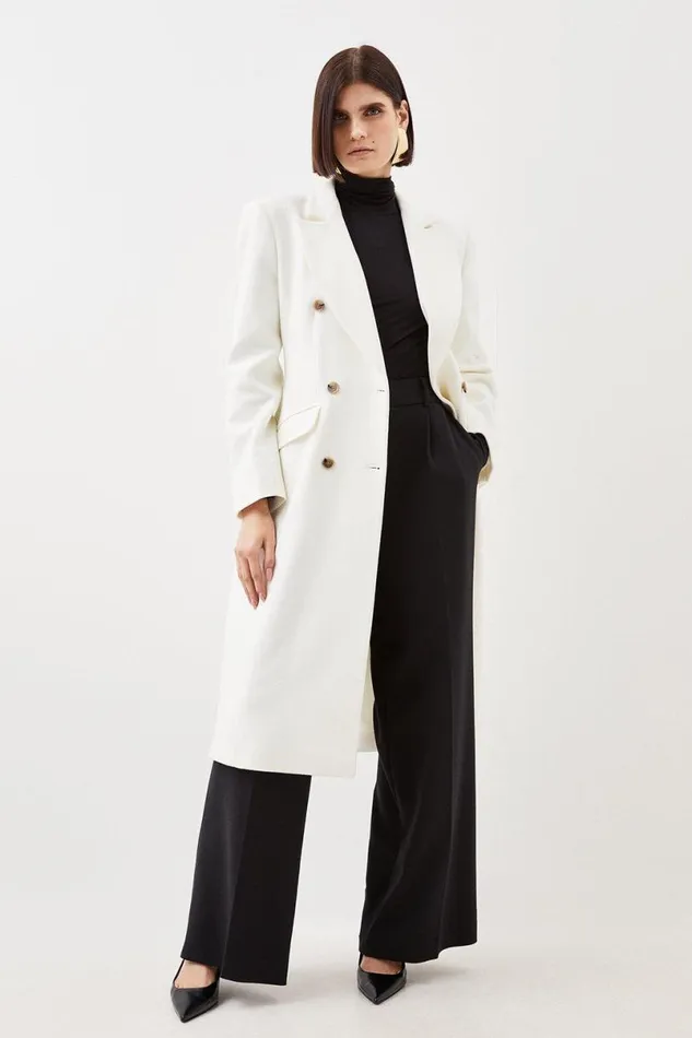 Italian Manteco Wool Hourglass Coat Ivory Women Karen Millen Coats and Jackets