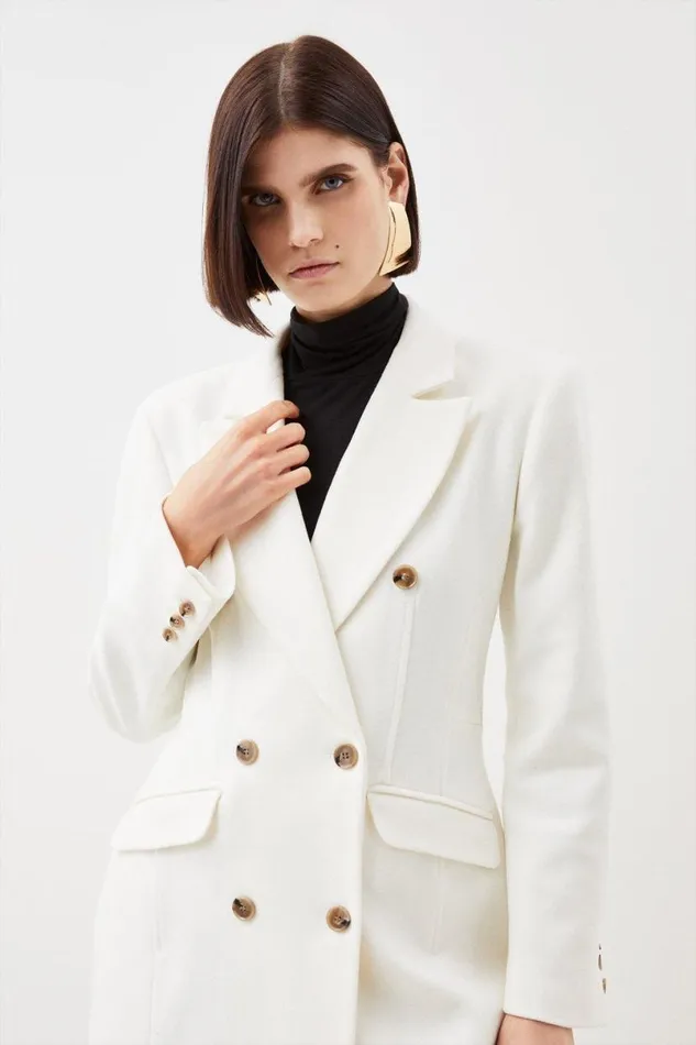Italian Manteco Wool Hourglass Coat Ivory Women Karen Millen Coats and Jackets