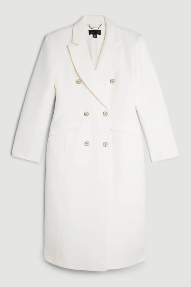 Italian Manteco Wool Hourglass Coat Ivory Women Karen Millen Coats and Jackets