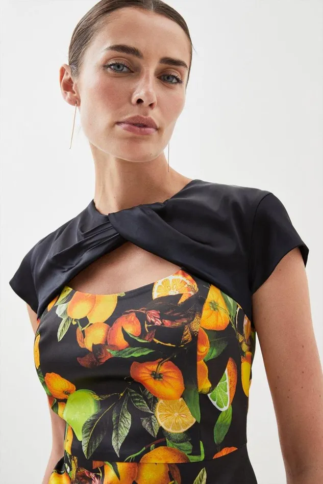 Italian Signature Stretch Citrus Contrast Midi Dress Black Women Karen Millen Dresses