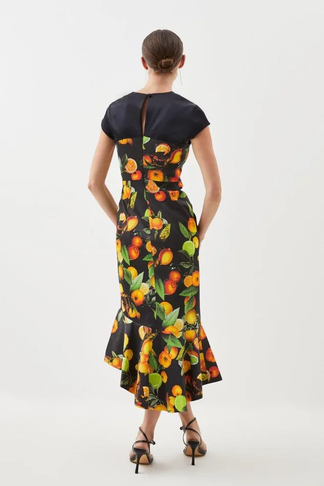 Italian Signature Stretch Citrus Contrast Midi Dress Black Women Karen Millen Dresses