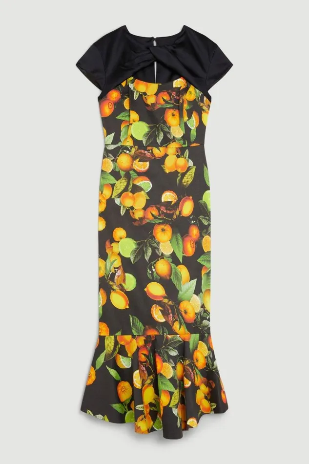 Italian Signature Stretch Citrus Contrast Midi Dress Black Women Karen Millen Dresses