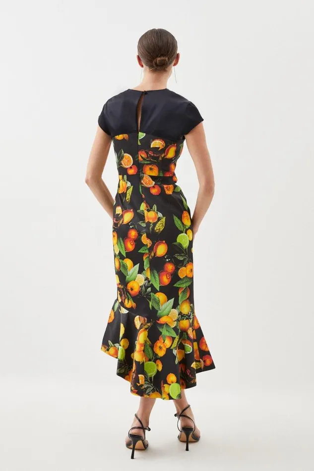 Italian Signature Stretch Citrus Contrast Midi Dress Black Women Karen Millen Dresses