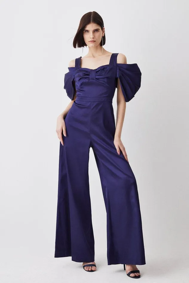 Italian Structed Satin Bandeau Wide Leg Jumpsuit Navy Women Karen Millen Jumpsuits and Playsuits Italian Structed Satin Bandeau Wide Leg Jumpsuit Navy Women Karen Millen Jumpsuits and Playsuits