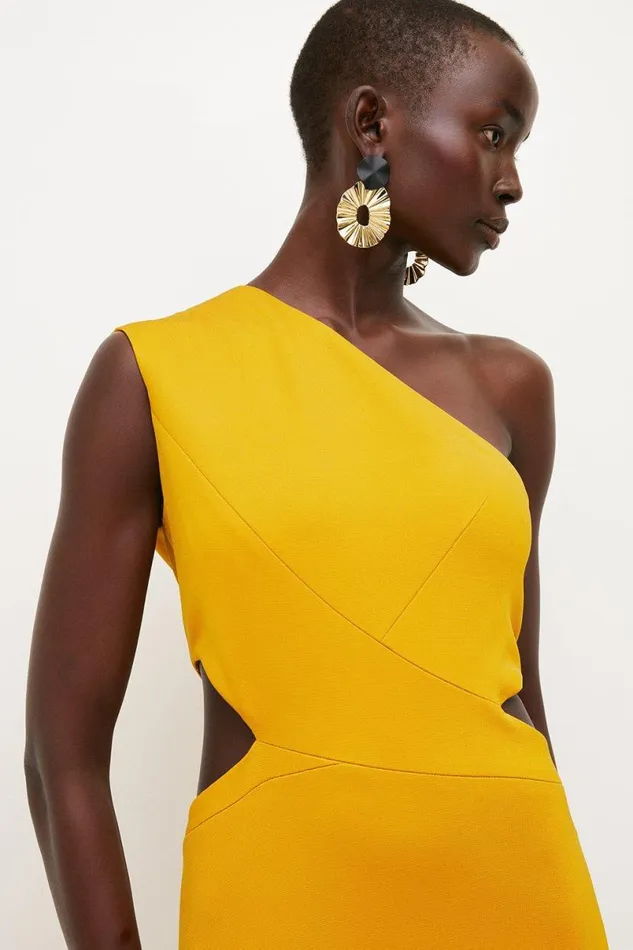 Italian Structured Stretch Asymmetric Midi Dress Mustard Women Karen Millen Dresses