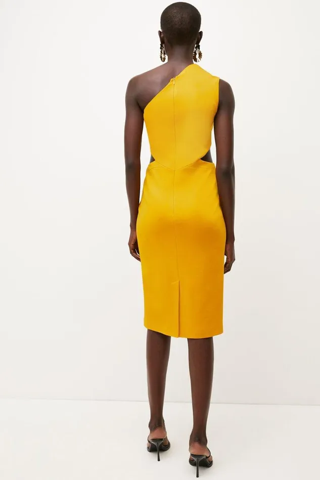 Italian Structured Stretch Asymmetric Midi Dress Mustard Women Karen Millen Dresses
