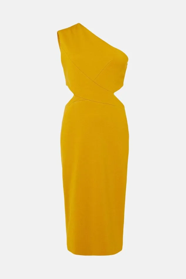 Italian Structured Stretch Asymmetric Midi Dress Mustard Women Karen Millen Dresses
