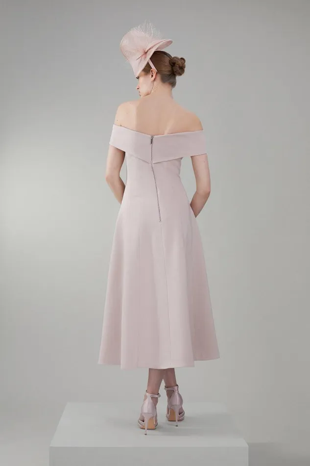 Italian Structured Stretch Bardot Full Skirt Midi Dress Oyster Women Karen Millen Dresses