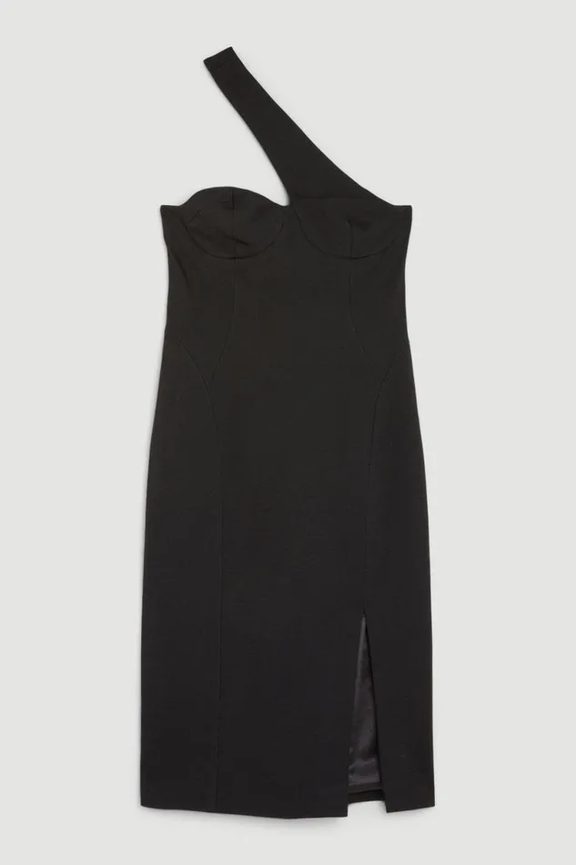 Italian Structured Stretch One Shoulder Corset Midi Dress Black Women Karen Millen Tops