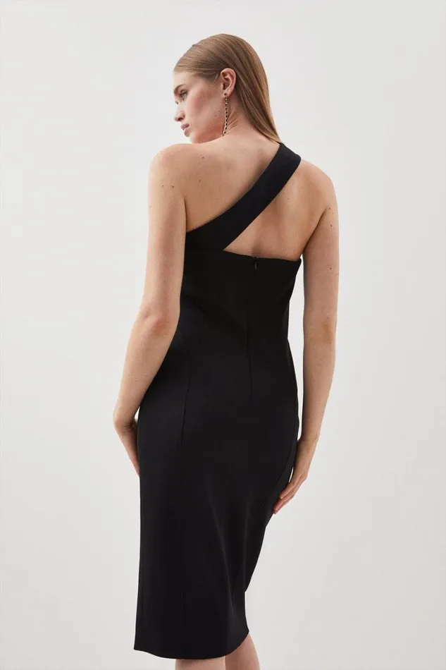 Italian Structured Stretch One Shoulder Corset Midi Dress Black Women Karen Millen Tops
