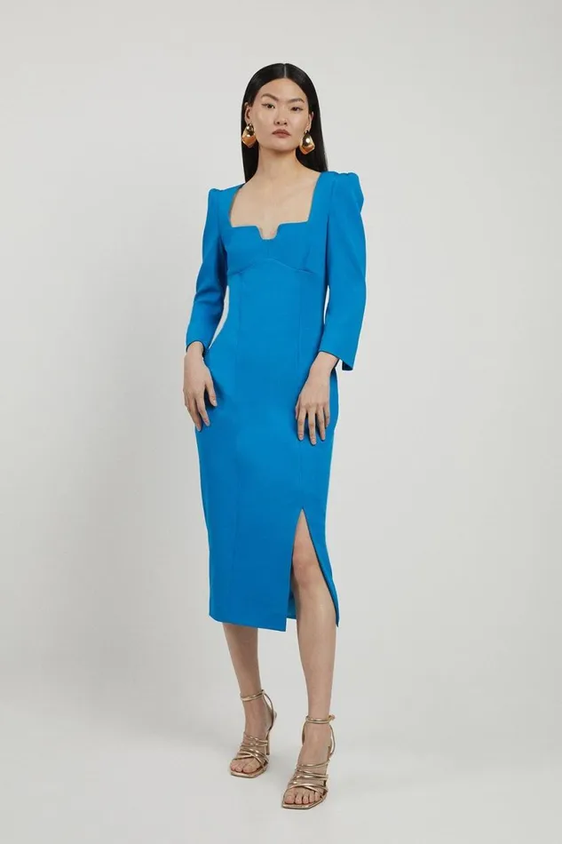 Italian Structured Stretch Sweetheart Neck Split Front Midaxi Dress Blue Women Karen Millen Dresses Italian Structured Stretch Sweetheart Neck Split Front Midaxi Dress Blue Women Karen Millen Dresses