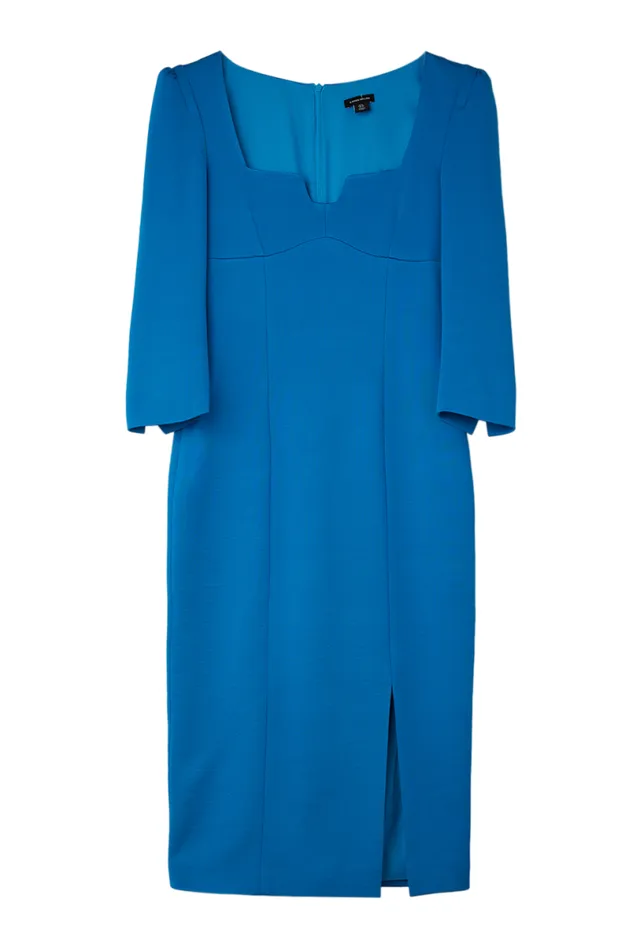 Italian Structured Stretch Sweetheart Neck Split Front Midaxi Dress Blue Women Karen Millen Dresses