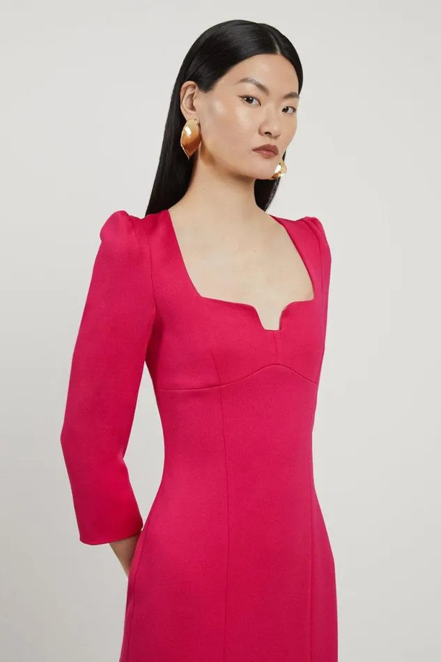 Italian Structured Stretch Sweetheart Neck Split Front Midaxi Dress Raspberry Women Karen Millen Dresses