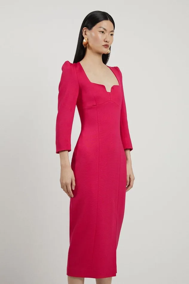 Italian Structured Stretch Sweetheart Neck Split Front Midaxi Dress Raspberry Women Karen Millen Dresses