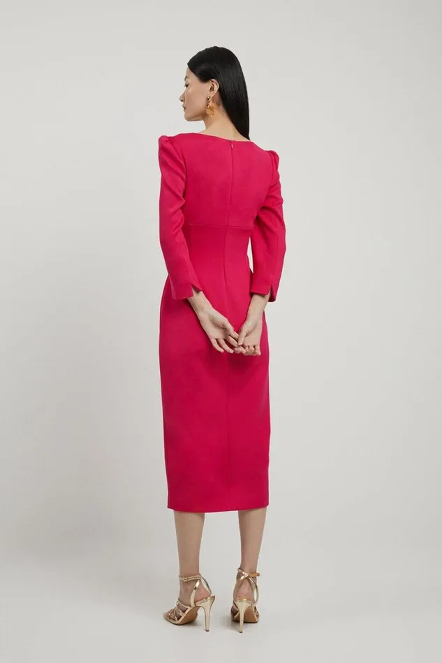 Italian Structured Stretch Sweetheart Neck Split Front Midaxi Dress Raspberry Women Karen Millen Dresses