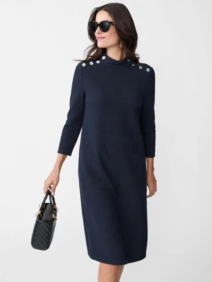 JMcLaughlin Dresses Women Mare Dress In Plaid Jacquard Navy JMcLaughlin Dresses Women Mare Dress In Plaid Jacquard Navy