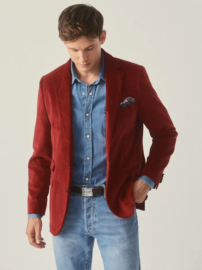 JMcLaughlin Jackets and Outerwear Men Suffolk Corduroy Sport Coat Berry