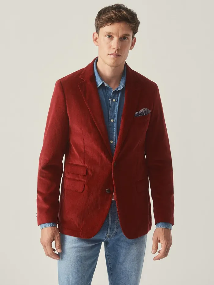 JMcLaughlin Jackets and Outerwear Men Suffolk Corduroy Sport Coat Berry