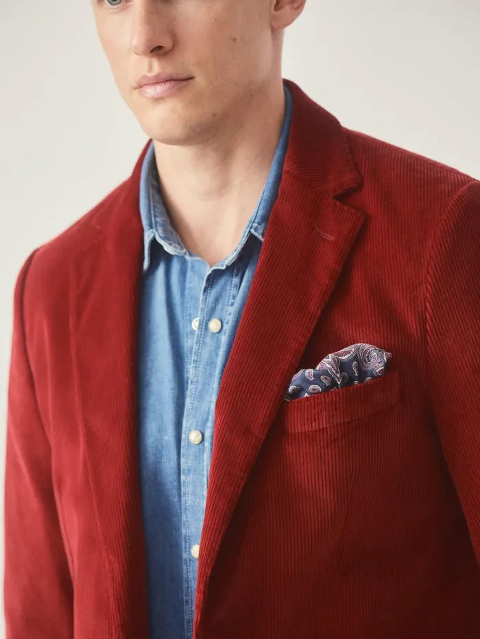 JMcLaughlin Jackets and Outerwear Men Suffolk Corduroy Sport Coat Berry