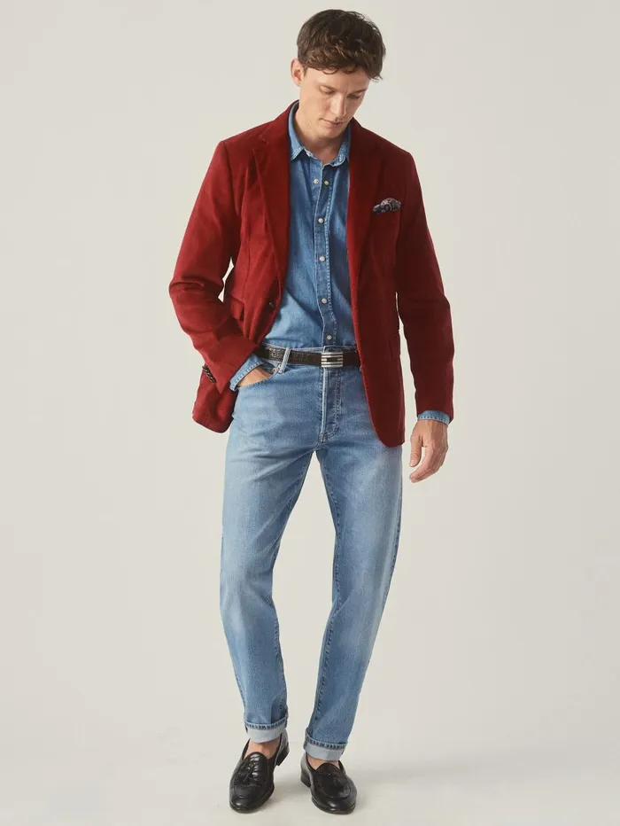 JMcLaughlin Jackets and Outerwear Men Suffolk Corduroy Sport Coat Berry