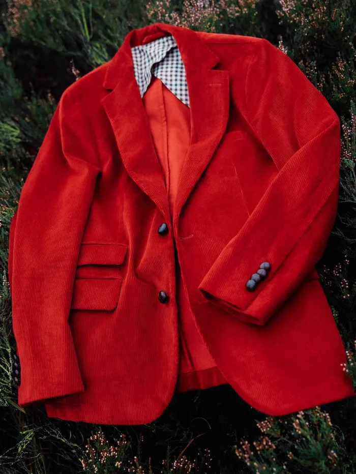 JMcLaughlin Jackets and Outerwear Men Suffolk Corduroy Sport Coat Berry
