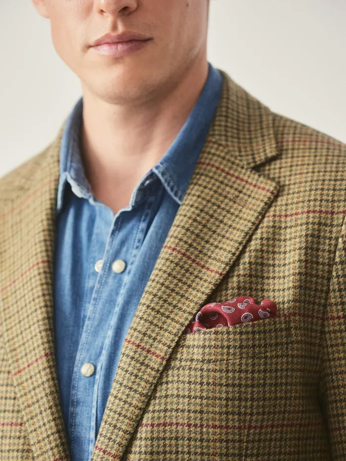 JMcLaughlin Jackets and Outerwear Men Suffolk Wool Sport Coat In Plaid Browngreenredmustard