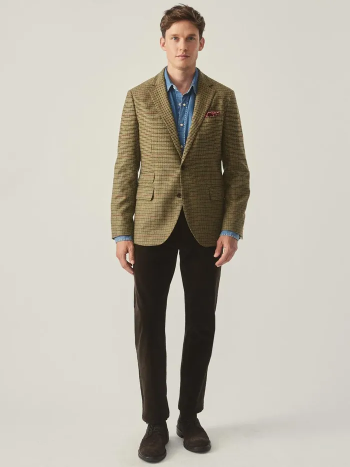JMcLaughlin Jackets and Outerwear Men Suffolk Wool Sport Coat In Plaid Browngreenredmustard