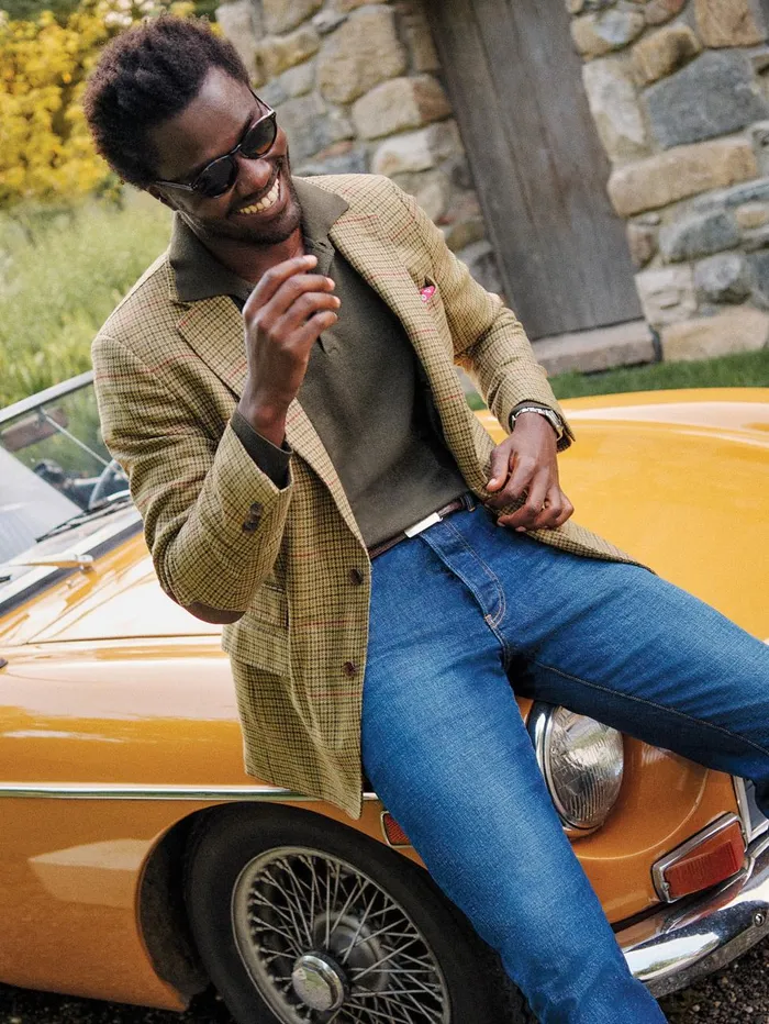 JMcLaughlin Jackets and Outerwear Men Suffolk Wool Sport Coat In Plaid Browngreenredmustard