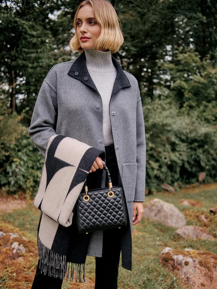 JMcLaughlin Jackets and Outerwear Women Lyons Reversible Wool Coat Dark Charcoalgray
