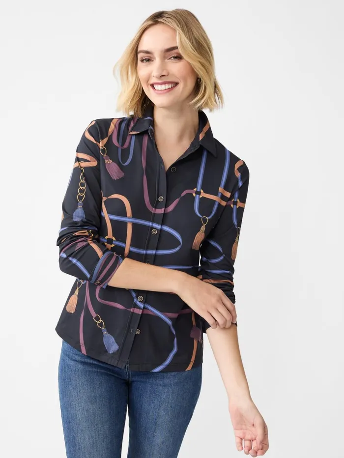 JMcLaughlin Shirts and Tops Women Betty Shirt In Fringe Fete Blackbluepurple JMcLaughlin Shirts and Tops Women Betty Shirt In Fringe Fete Blackbluepurple