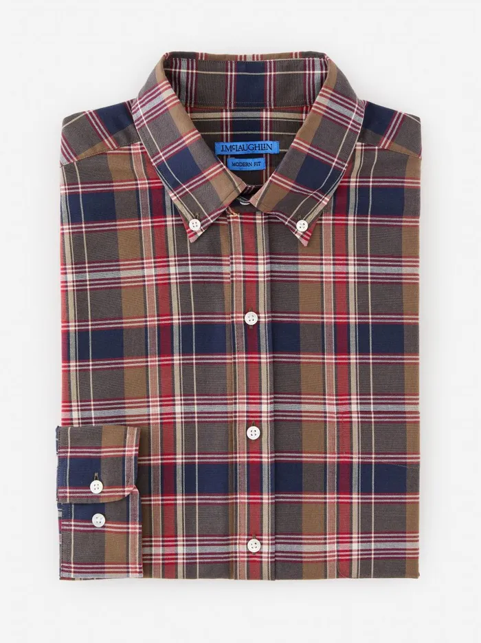 JMcLaughlin Shirts Men Collis Modern Fit Shirt In Plaid Burgundynavyolive