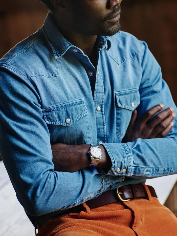 JMcLaughlin Shirts Men Scotto Denim Shirt Light Denim JMcLaughlin Shirts Men Scotto Denim Shirt Light Denim