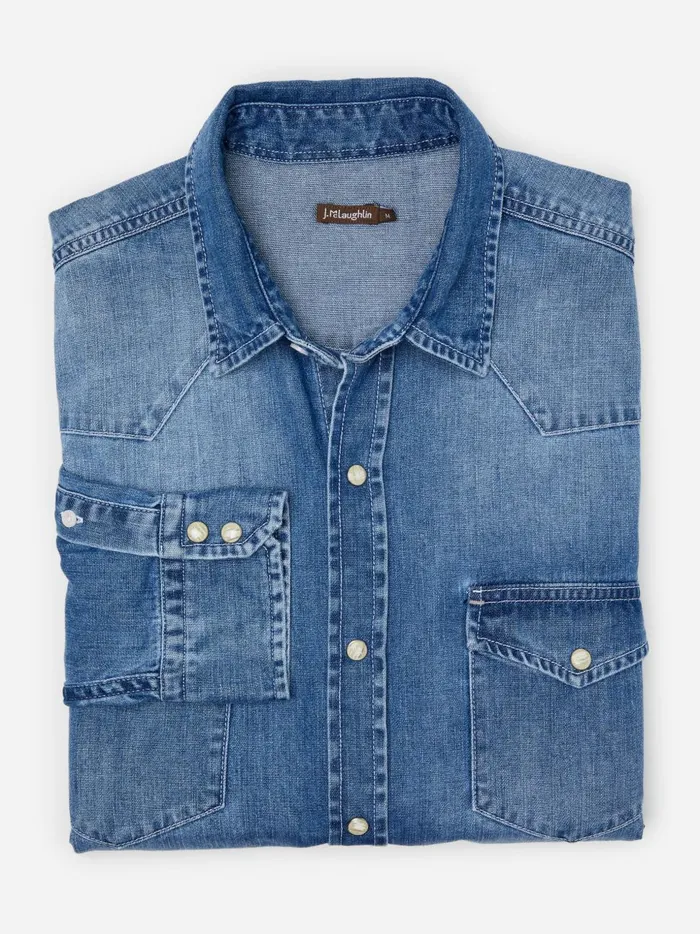 JMcLaughlin Shirts Men Scotto Denim Shirt Light Denim JMcLaughlin Shirts Men Scotto Denim Shirt Light Denim