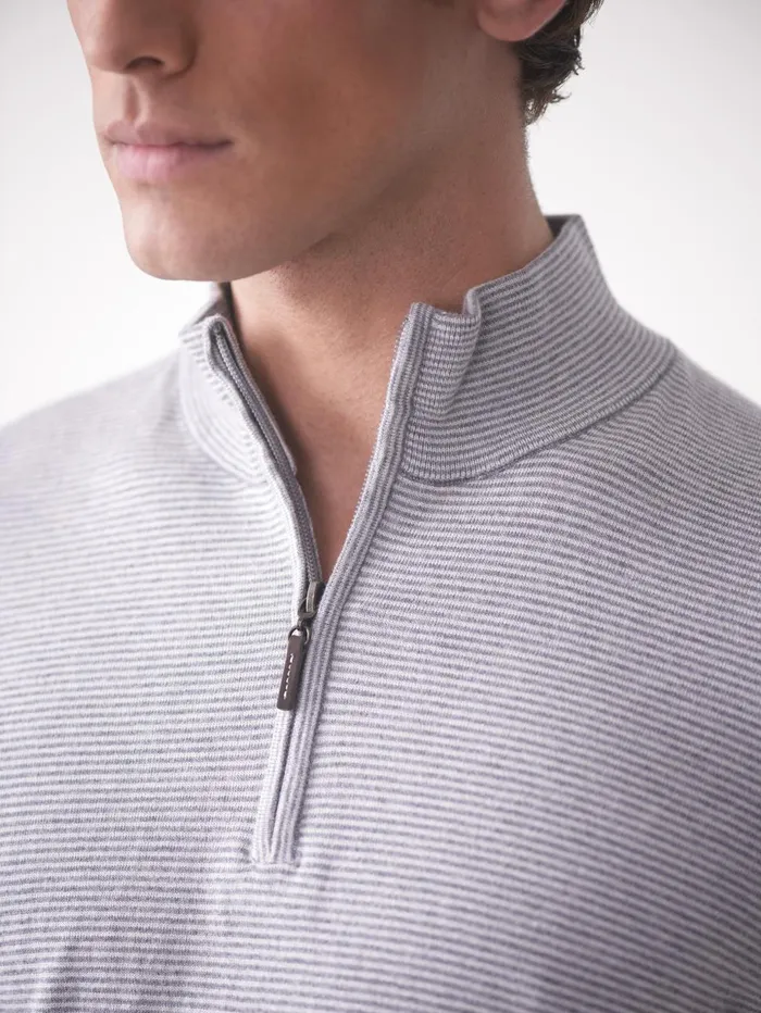 JMcLaughlin Sweaters Men Brookhaven 14 Zip Sweater In Stripe Graylight Gray