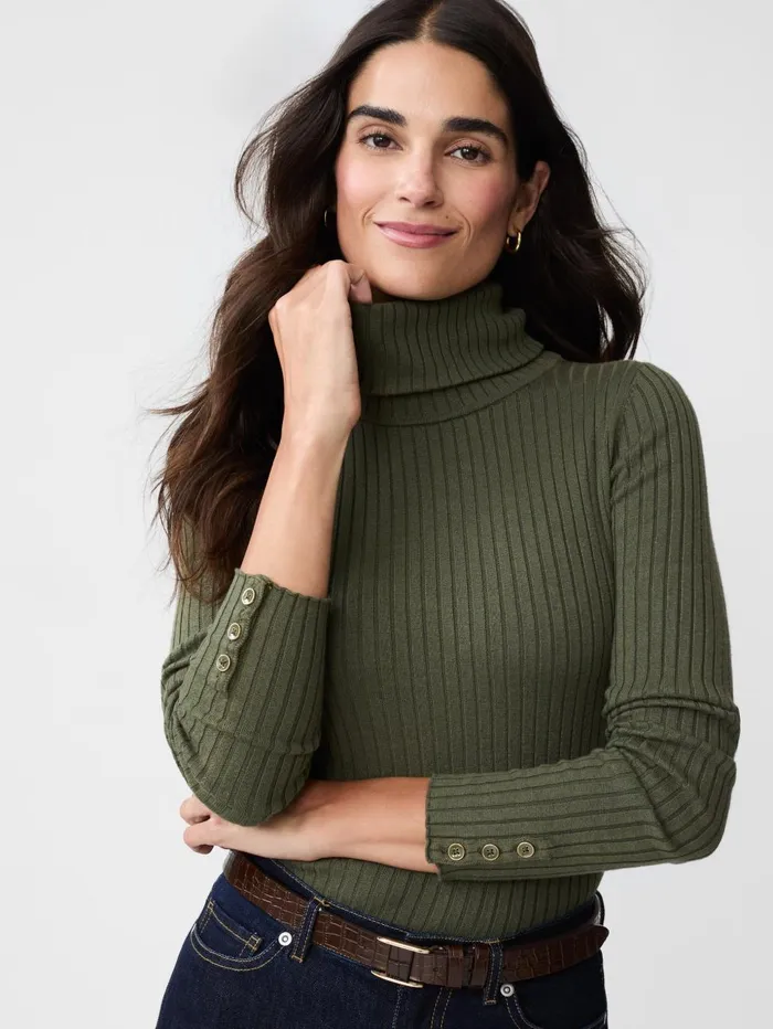 JMcLaughlin Sweaters Women Arlette Turtleneck Olive Green