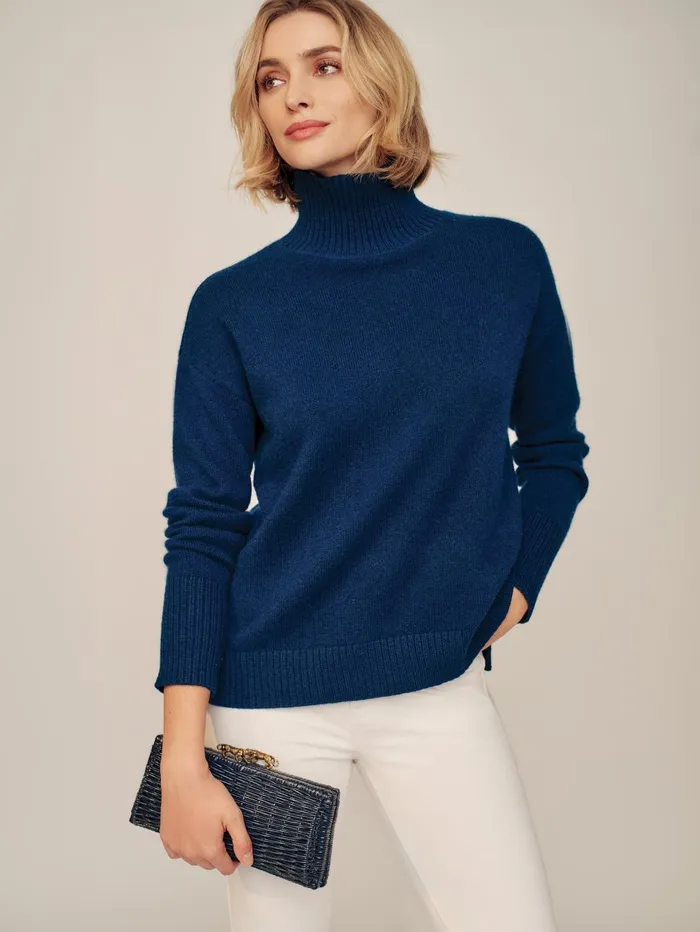 JMcLaughlin Sweaters Women Dina Cashmere Turtleneck Classic Navy