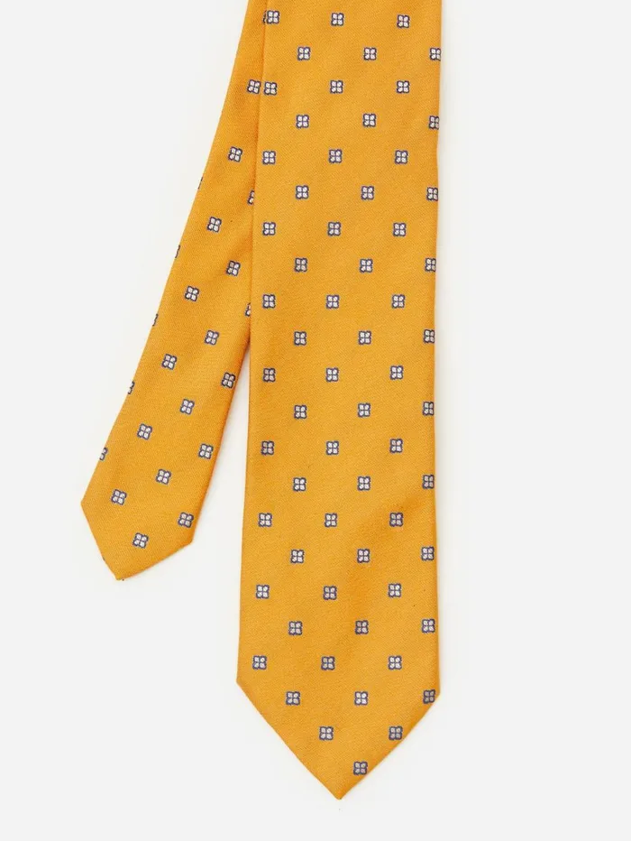 JMcLaughlin Ties Men Cotton Silk Tie In Micro Hydrangea Yellow