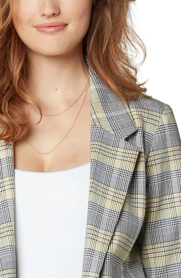 Jackets Women Liverpool Los Angeles Boyfriend Blazer With Princess Dart Pattern Knit Yellow Black White Glen Plaid