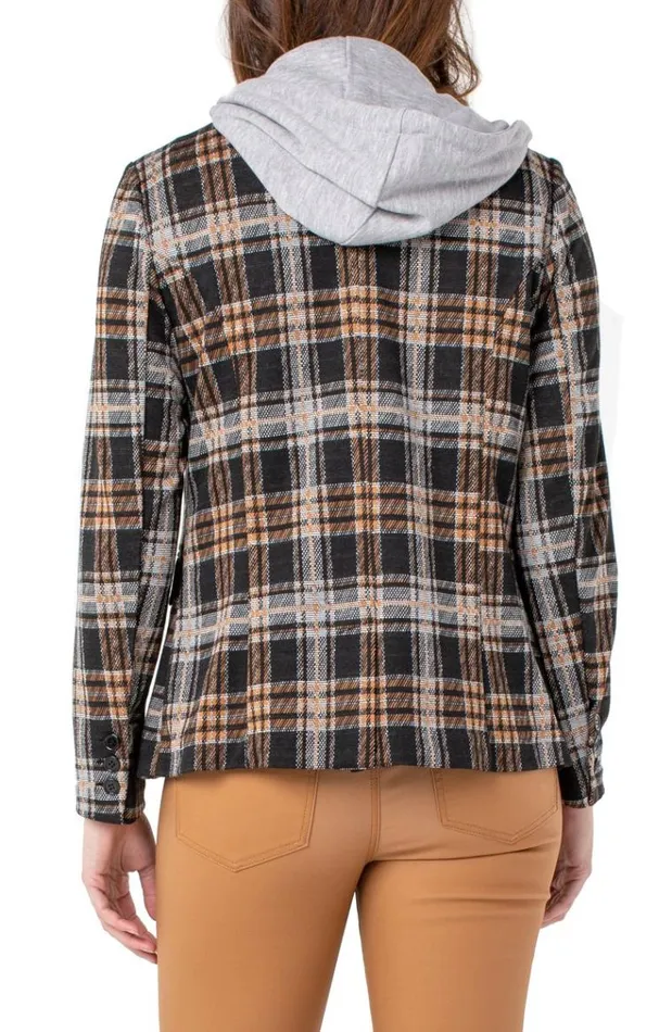Jackets Women Liverpool Los Angeles Boyfriend Blazer With Removable Hood Grey Rust Black Tartan Plaid