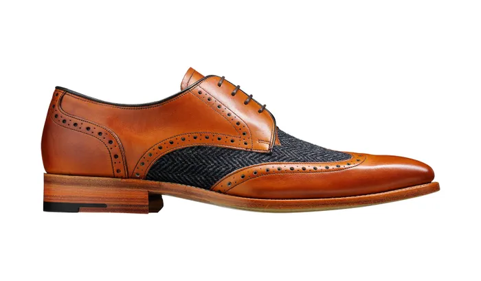 Jackson 8211 Cedar Calf Blue Tweed Mens Barker Shoes Mens Derbys