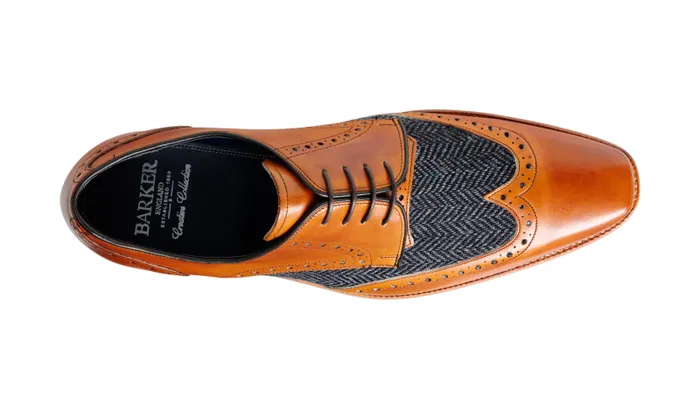 Jackson 8211 Cedar Calf Blue Tweed Mens Barker Shoes Mens Derbys