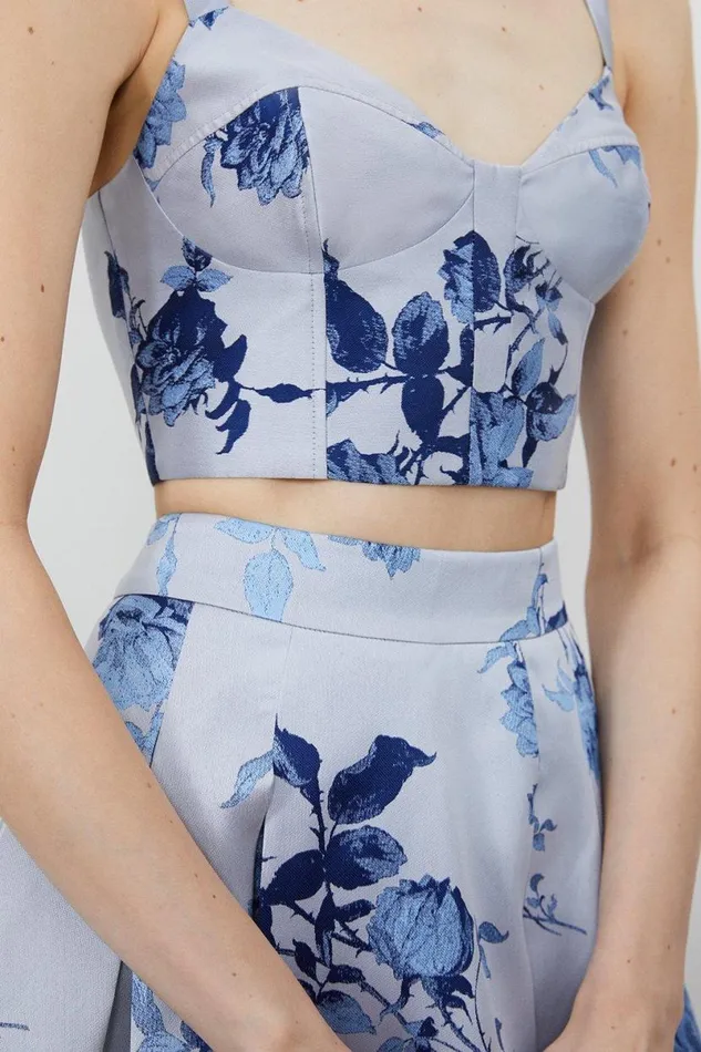 Jacquard Bodice Woven Top Blue Women Karen Millen Tops