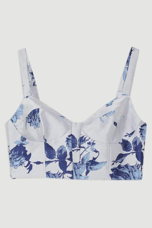 Jacquard Bodice Woven Top Blue Women Karen Millen Tops
