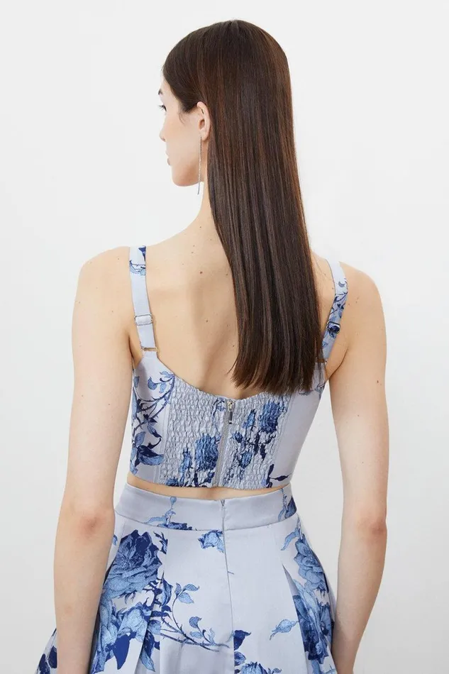 Jacquard Bodice Woven Top Blue Women Karen Millen Tops